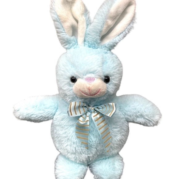 Dan Dee Blue Bunny Rabbit Brown Striped Bow Plush Stuffed Animal 10” Easter - Picture 2 of 8